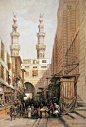 David Roberts - The minarets of the Bab Zuweyleh, and Entrance to the Mosque of the Metwalls, Cairo: 