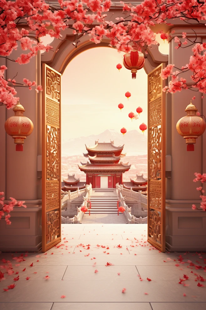 中式传统门楼直播中国风背景图-花瓣网