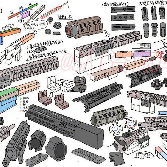 #资源君# 【新手学画】步枪绘画参考资料...