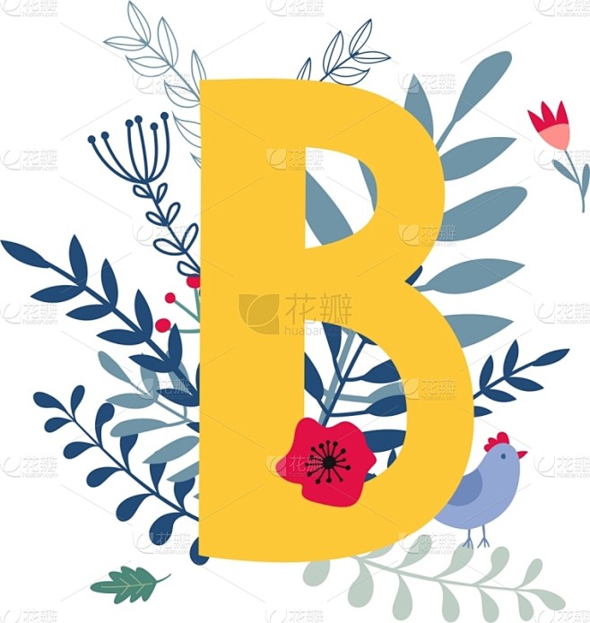 字母,英文字母B,分离着色,创造力,单词,文字,字母表次序,信函,图像,花