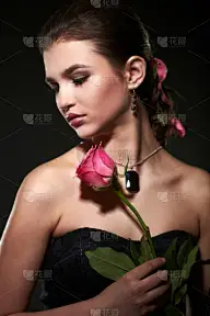 玫瑰,肖像,女性,垂直画幅,美,彩妆,艺术,优美,美人,白人
