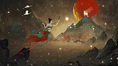 敦煌壁画飞天仙女国潮山海经插画背景古风动态视频