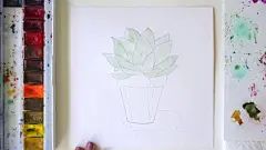 【视频】小清新花盆里的多肉植物水彩手绘视频教程 盆栽多肉的画法教程_www.youyix.com