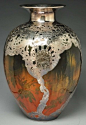 Monumental Rookwood pottery vase attributed to Valentien, with heavy silver overlay created by Gorham Silver Co., 14 in. tall. Made for the 1893 Columbian Exposition in Chicago 【  】