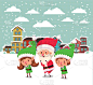圣诞老公,伴侣,可爱的,小的,拿着,松树,节日,城市,协助,问候