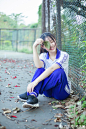 温心月光采集，校服美女
