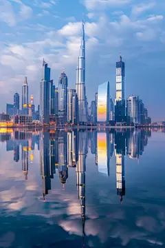 海滨城市全景建筑水面倒影