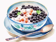 水彩手绘水果甜品冰粉治愈美食插画