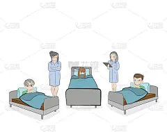 医学的阴谋。医生陪着病人站在床边。会议上治疗。矢量插图。