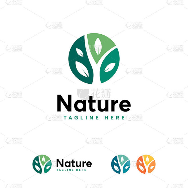 自然叶标志设计概念向量，简单叶标志