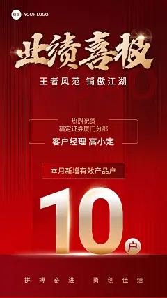金融证券销售业绩表彰大字喜庆手机海报