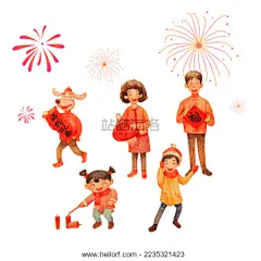 新年 家人 团聚 插画