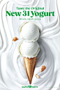 This may contain: the cover of taste the original new 3 yogurt, with two scoops of ice cream