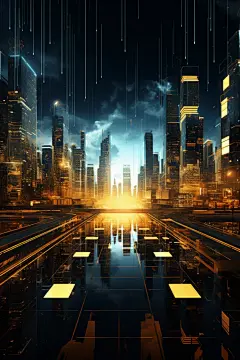 科技赛博朋克现代城市建筑插画