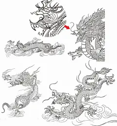 中国龙矢量线稿黑边附高清png  - 源文件下载【酷图网】龙,中国龙,五爪金龙,矢量,超清,线稿,透明,黑白,单色