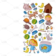 狗,动物,宠物商店,背景,小狗,绘画插图,鱼类,猫,矢量,小猫