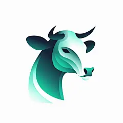 (3/4)在白色背景上，用圆形形状绘制了一头牛的头，牛头上有绿色的叶子，这是以M42 mount风格绘制的，具有创新的角色设计，有机的形态，个人图标，ISO 200，以及动画插图(AI绘图来自WeDraw.art)