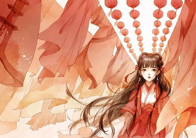 唯美古风《半面妆》插画，有些容颜望一眼就...