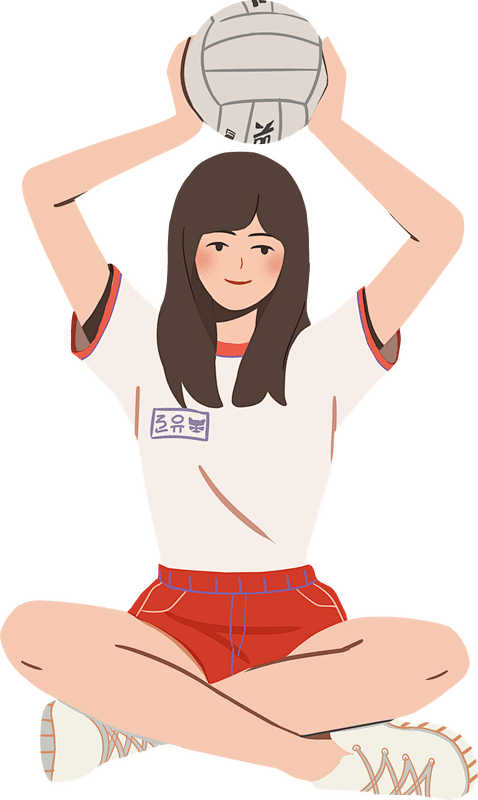 大学生文娱活动插画-坐着举起排球的女孩