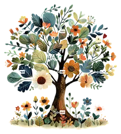 玫瑰-色彩缤纷、细致的树，有鲜花和玫瑰