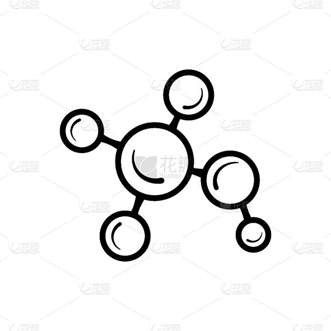 分子模型线图标孤立在白色背景上。原子群结...