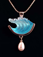 Wave Pearl Pendant by Max Bezak...his designs combine lost wax cast glass, precious metals and fine gemstones.