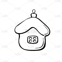 矢量轮廓玻璃玩具，装饰形式的房子为圣诞树，在涂鸦风格。为圣诞快乐和新年贺卡的剪贴画，涂色书，为儿童创