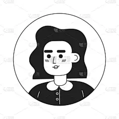 女性白领肖像单色扁平线头.雇员成年妇女。可编辑的轮廓手绘人脸图标.用于动画的2D卡通点矢量动画插图