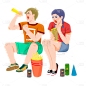 手绘-看球赛人物场景插画贴纸4