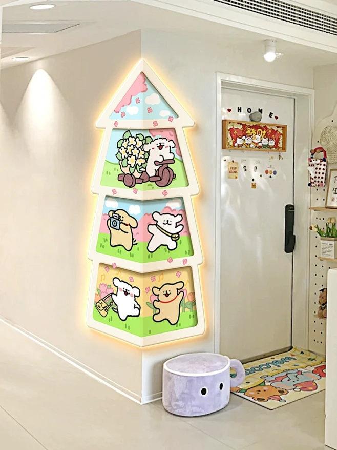 线条小狗转角客厅装饰画壁灯拐角双面挂画奶...