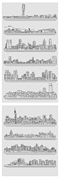 简约线性化国家城市中国建筑地标北京上海杭州重庆天津香港AI元素