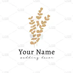 花最小标签模板，矢量图形。手绘树枝和树叶。