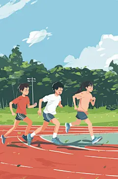 AI数字艺术扁平风校园运动会人物插画