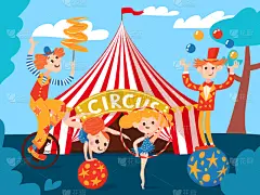 性格,马戏团,可爱的,卡通,背景聚焦,单轮脚踏车,戏剧表演,球,体操,背景分离
