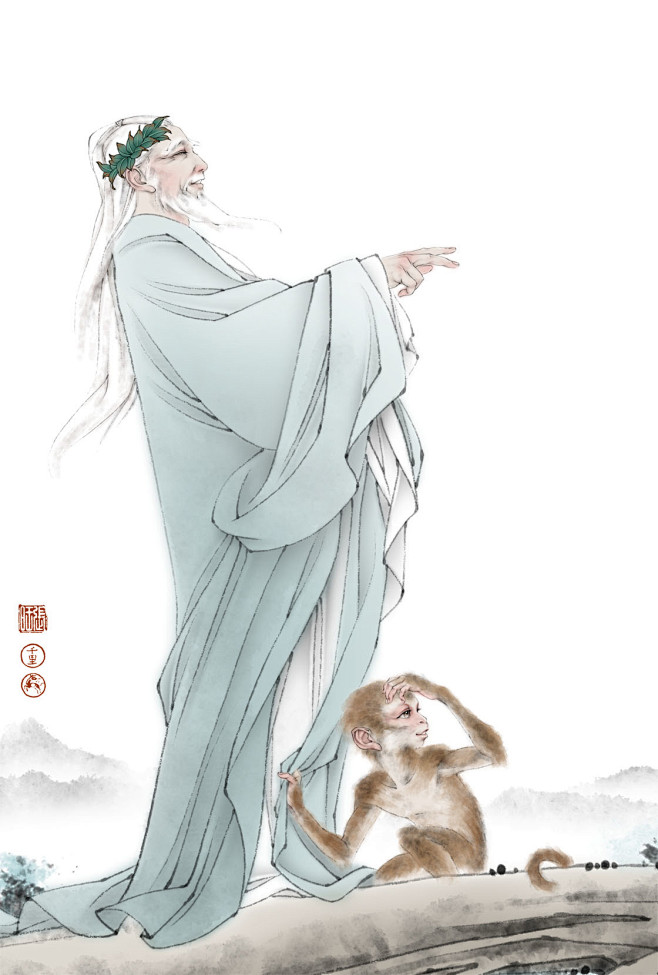 张旺插画——《吾师菩提》
菩提祖师 孙悟...