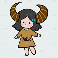 金牛座女孩星座卡通矢量插图涂鸦风格