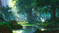 General 1920x1079 illustration landscape castle forest lagoon plants drawing Ling Xiang environment concept art