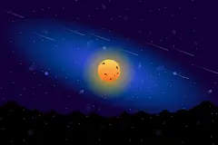 夜晚流星雨下的明亮星球插画