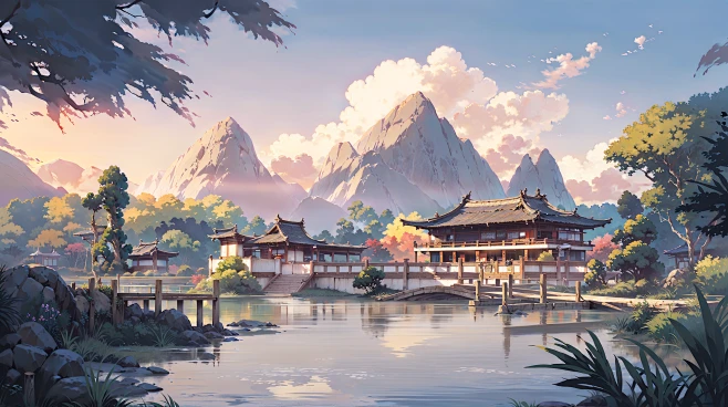 AI古风亭台楼阁建筑场景图集 影视游戏概念设定素材 背景插画设计-淘宝网-花瓣网