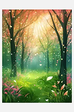 唯美梦幻森林插图AI数字艺术-众图网