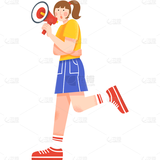 夸张人物动作插画-女孩喇叭