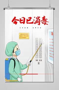 白色今日已消毒防疫海报-图巨人