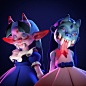 Onigirlz, Hugo Lucas : Let me introduce to you those two Oni cuties.
I tried here to bring to life a concept from Dana Terrace I really liked.
They were three at the beginning but oopsie their little sister has been left on the road.
Rendered in toolbag 4