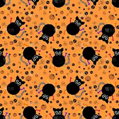 卡通动物无缝万圣节猫图案包装纸和织物，亚麻布和儿童服装印花和节日包装和配件及可爱的笔记本。高质量的例