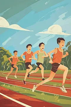 AI数字艺术扁平风校园运动会人物插画