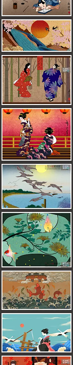 1644日本和风浮世绘侍女装饰图案花纹样和服日式纹理插画PSD素材-淘宝网