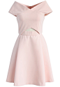 Concise Classy Off-shoulder Dress in Pink : 
Keep it cute and classy in this off-shoulder pink dress. The fit-and-flare silhouette gives the look a traditional feel even as the cut-out adds just a taste of sass!


- Off-shoulder design 
- Triangle cutout 