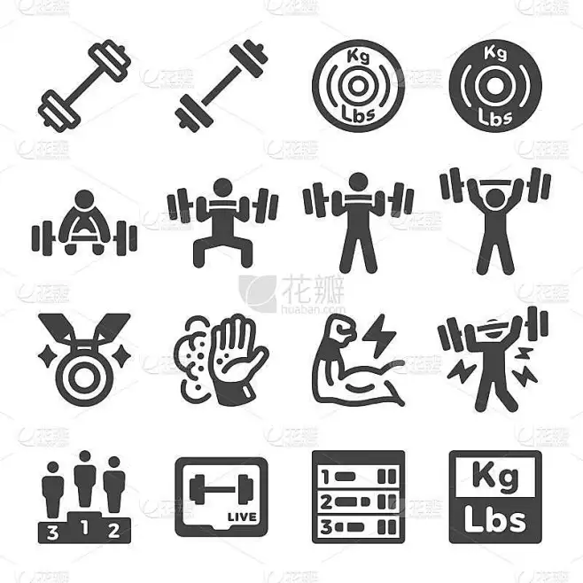 weight lifting icon set素材-花瓣网