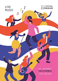 复古手绘卡通音乐节电音音乐会海报AI矢量印刷 大尺寸设计素材 (4)