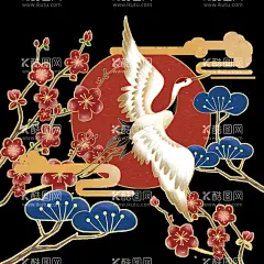 国风素材  - 源文件下载【酷图网】几何图形,图案设计,T恤图案,设计,国潮,中国风,烫画,胶印印花,数码印花,祥云,鹤,梅花